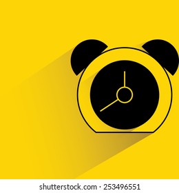 alarm clock on yellow background, flat and shadow theme