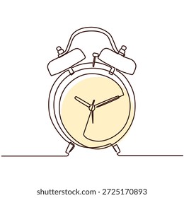 Desenho de uma linha do despertador. Ilustração de linha única do despertador. Alarme relógio minimalista linha art. Alarme relógio vetor arte