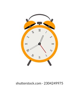 The alarm clock is orange on a white background. Vector image.