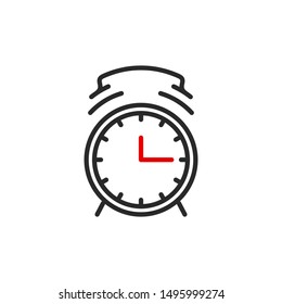 alarm clock outline flat icon. Single high quality outline logo symbol for web design or mobile app. Thin line sign design logo. Black and red icon pictogram alarm clock isolated on white background