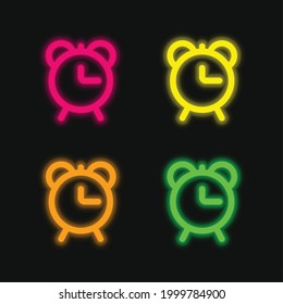 Alarm Clock Outline four color glowing neon vector icon