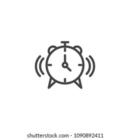 Alarm clock outline icon. linear style sign for mobile concept and web design. Ringing watch simple line vector icon. Wake up symbol, logo illustration. Pixel perfect vector graphics