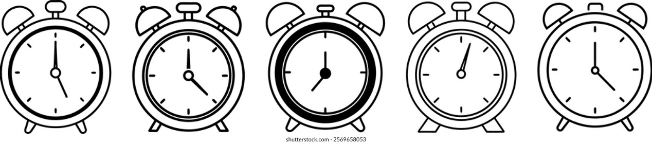 Alarm clock outline vector, Hand drawn set of clock silhouette, Big clock set, Decorative timer clock vector art isolated