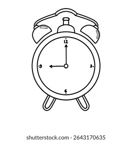 Vetor de contorno do relógio de alarme. Desenho à mão Despertar chamada doodle ilustração