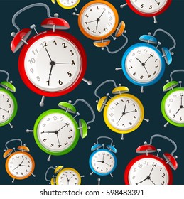 Alarm Clock Pattern Background on a Dark Morning Wake Up. Vector illustration