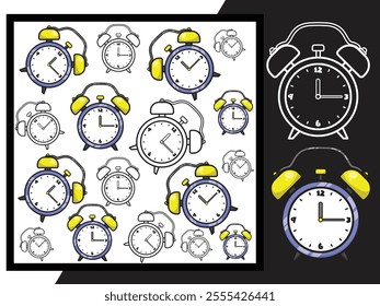 Alarm clock pattern design vector, eps 10, editable.