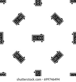 Alarm clock pattern repeat seamless in black color for any design. Vector geometric illustration