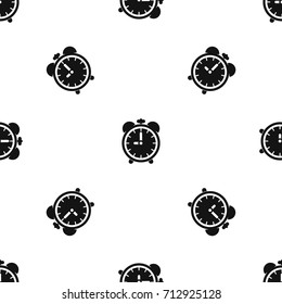 Alarm clock pattern repeat seamless in black color for any design. Vector geometric illustration