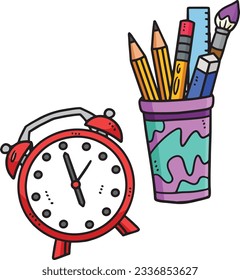 Alarm Clock, Pencil Case Cartoon Colored Clipart 