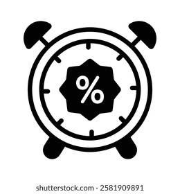 Alarm clock with percentage symbol for a time sensitive discount