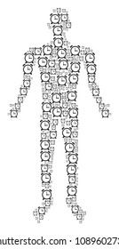 Alarm clock person avatar. Vector alarm clock icons are united into male combination.