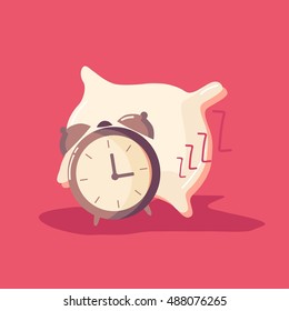 Alarm clock and pillow vector isolated illustration 