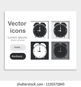 Alarm clock placed on web page template flat vector icon. Retro mechanical clock illustration.