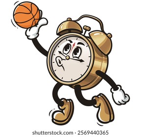 Alarm Clock playing slam dunk basketball,        Cartoon Character Mascot Illustration Vector Clip-art Hand-drawn Logo Design