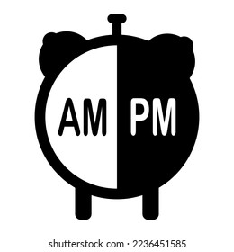 Alarm clock. AM PM icon. Silhouette clock icon on a white background. Vector illustration