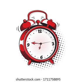 Alarm clock. Pop art, comic book vector illustration of a colorful and dynamic cartoonish image in retro pop art style isolated on white background