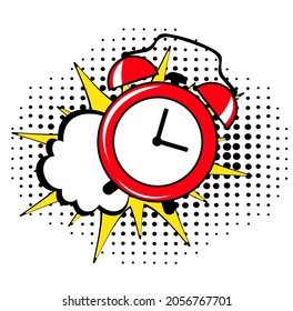 Alarm clock. Pop art, comic book vector illustration of a colorful and dynamic cartoonish image in retro pop art style isolated on white background