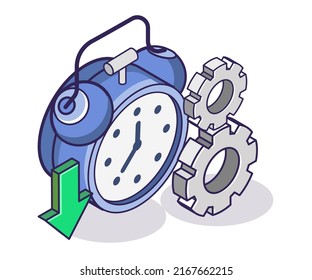 Alarm clock with process gear in isometric illustration