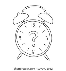 Alarm clock with a question mark instead of arrows. Vector illustration for printing on a postcard, textiles, poster, cover.