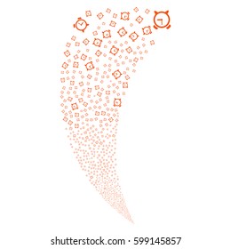 Alarm Clock random fireworks stream. Vector illustration style is flat orange iconic symbols on a white background. Object fountain done from scattered pictograms.