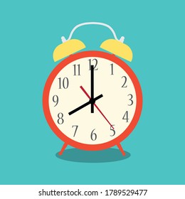 Alarm clock red in bright color style isolated. Vector illustration.