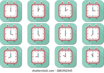 Alarm clock red cat shape wake-up time isolated on background in flat style. Vector illustration. 24 hours concept