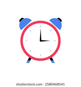 Alarm Clock With Red Frame And Blue Bells In Flat Vector Illustration Symbolizing Time Management, Punctuality, And Scheduling, Isolated On White Background