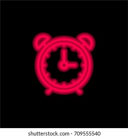 Alarm clock red glowing neon ui ux icon. Glowing sign logo vector