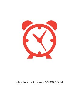 Alarm Clock Red Icon On White Background. Red Flat Style Vector Illustration.