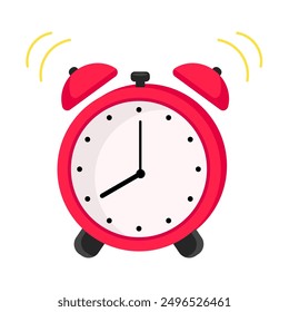 Icono rojo del reloj despertador. Reloj de timbre aislado sobre fondo blanco. Ilustración vectorial