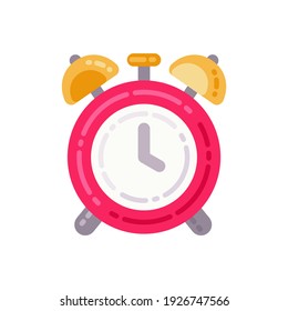 Alarm clock red isolated on background in flat style. Vector illustration