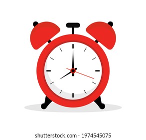 Alarm clock red isolated on white background. Wake-up time morning. Wake Up Symbol in flat style. Vector illustration. EPS-10