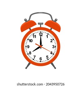 El reloj de alarma está rojo. Aislado en ilustración vectorial de fondo blanco.