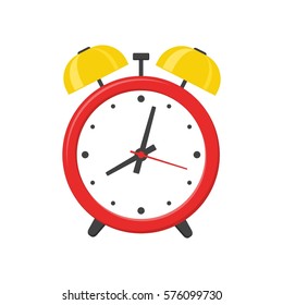 Alarm clock red isolated on white background in flat style. Vector illustration