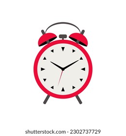 The alarm clock is red on a white background. Vector image.