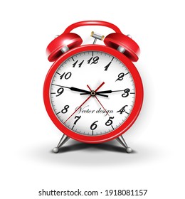 Alarm clock red, realistic. Vector illustration. For decorative design.