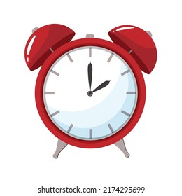 Alarm clock red wake up time consept icon iin flat style. Vector illustration isolated on white background. 