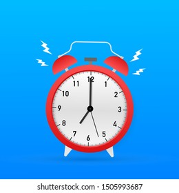 Alarm clock red wake-up time. Vector stock illustration.