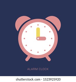 Alarm clock red wake-up time isolated on background in flat style. Minimal flat icon