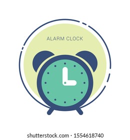 Alarm clock red wake-up time isolated on background in flat style