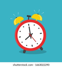 Alarm clock red wake-up time morning isolated on background in flat cartooncstyle. Vector illustration eps 10
