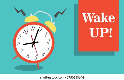 Alarm clock red wake-up time isolated on background in flat style. Vector illustration