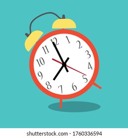 Tiempo de despertar rojo del reloj de alarma aislado en segundo plano. Ilustración del vector
