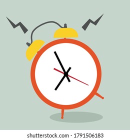 Alarm clock red wake-up time isolated on background in flat style. Vector illustration