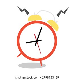 Alarm clock red wake-up time isolated on background in flat style. Vector illustration