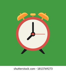 Alarm clock red wake-up time. Vector illustration flat design. 
