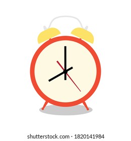 Alarm clock red wake-up time isolated on background in flat style. Vector illustration