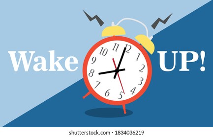 Banner de la hora de despertar rojo del reloj de alarma, fondo. Vector 