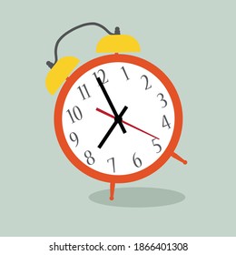 Alarm clock red wake-up time isolated on background in flat style. Vector illustration