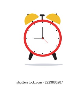 Alarm clock red wake-up time isolated on background in flat style. Vector illustration